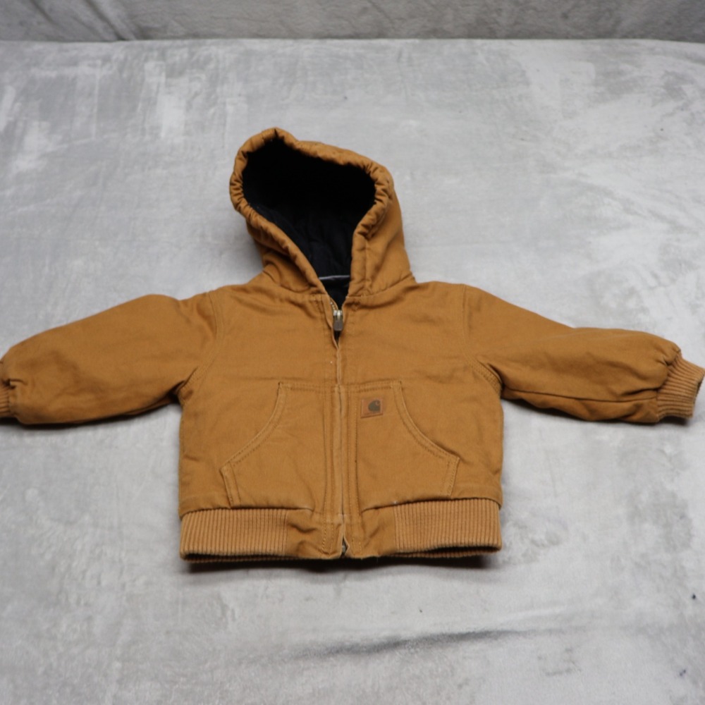 Carhartt Active Jacket Infant 12m Brown Duck Canvas Quilt Lined Rugged Winter